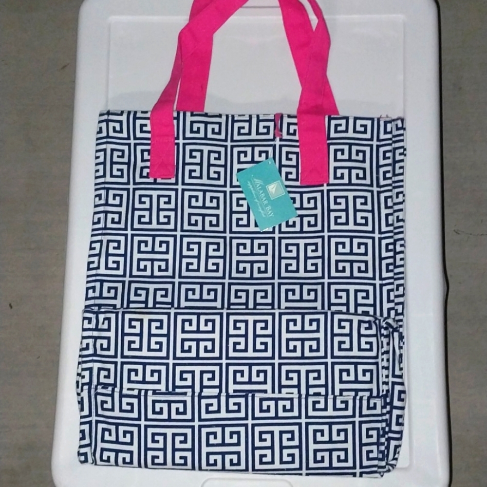 Cute cotton blue pink tote bag NWT